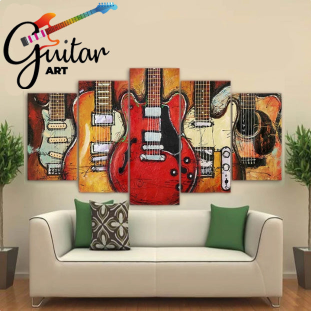 5 Piece Electric Guitar Canvas Painting