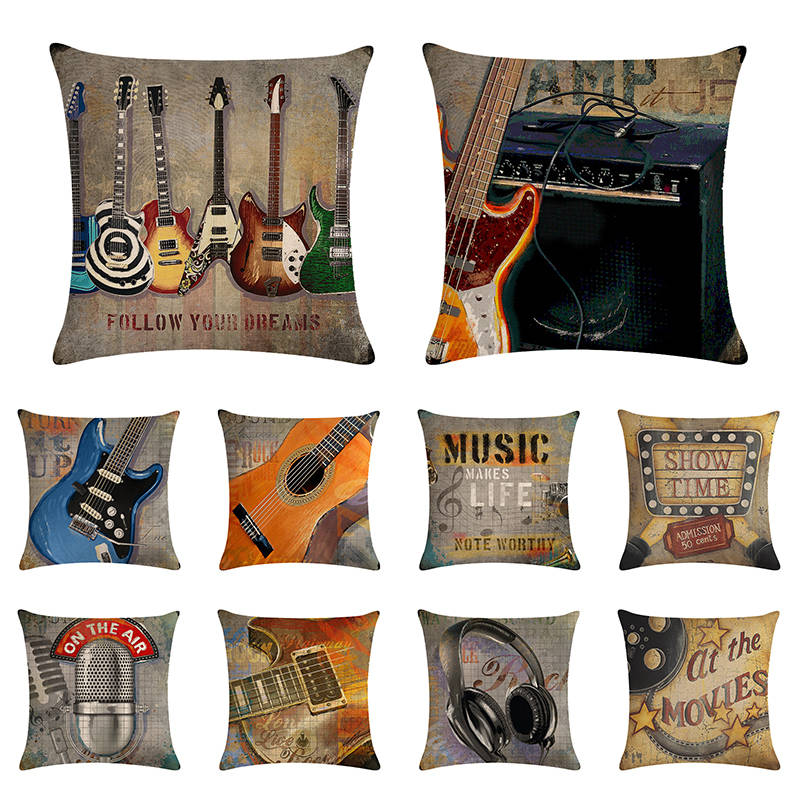 Oil Painting Guitar Cushion Pillow Covers