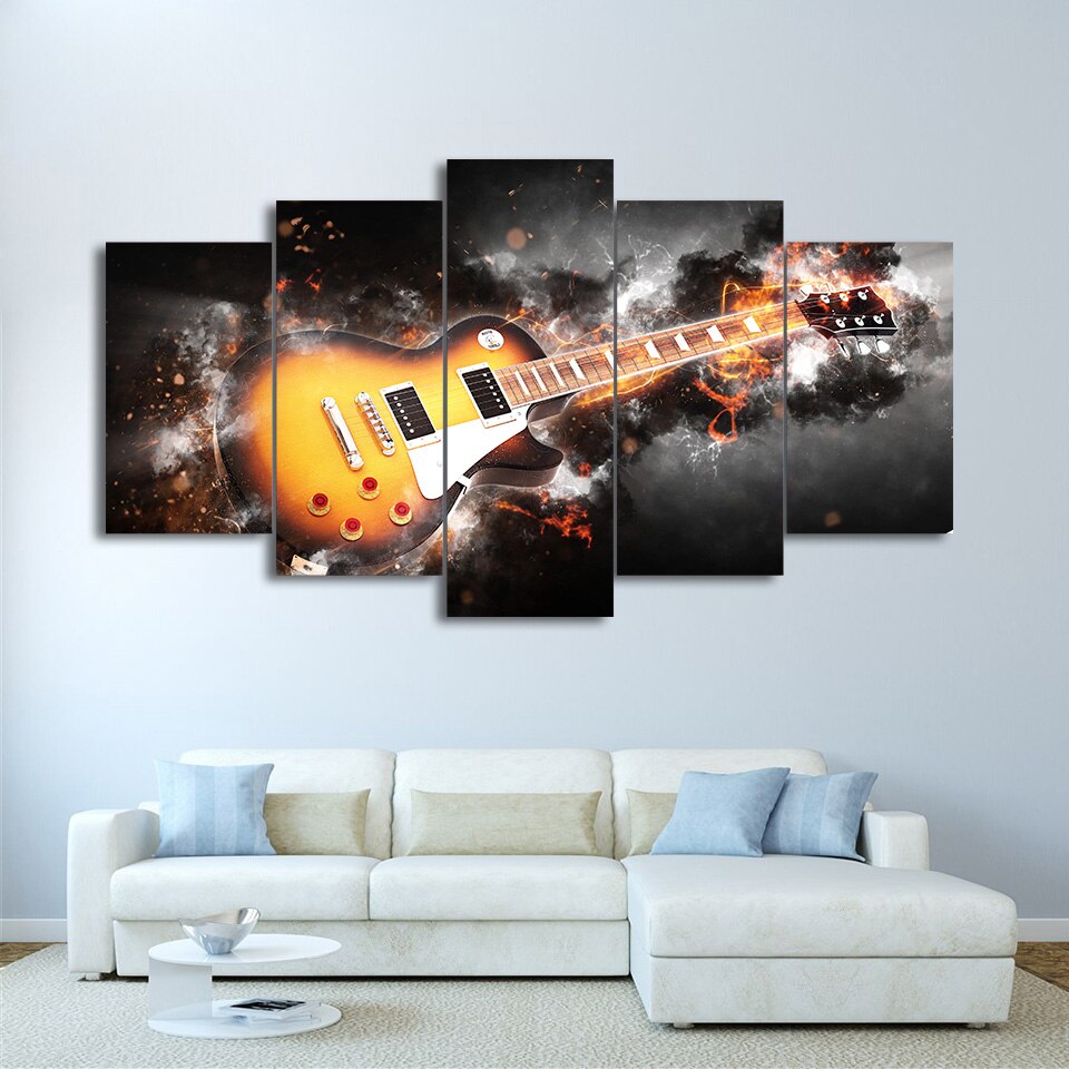 Smoked Guitar Canvas Painting