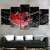 5 Panels HD Red Guitar Painting Print Canvas