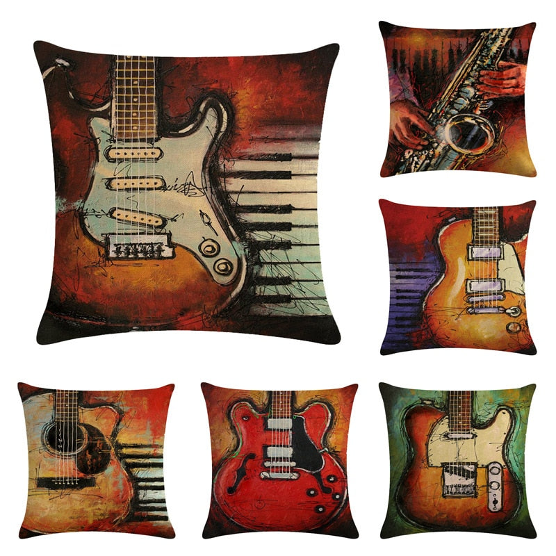 Oil Painting Guitar Cushion Covers