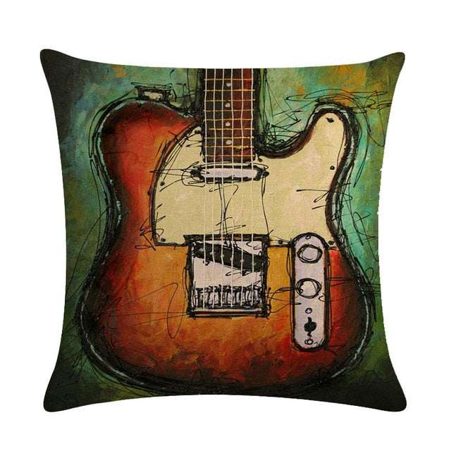 Oil Painting Guitar Cushion Covers