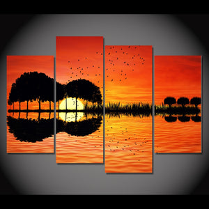 4 Piece Sunset Guitar Art Canvas