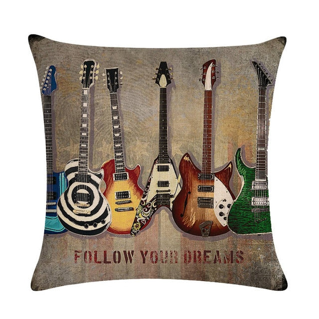 Oil Painting Guitar Cushion Pillow Covers