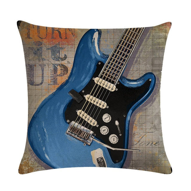 Oil Painting Guitar Cushion Pillow Covers