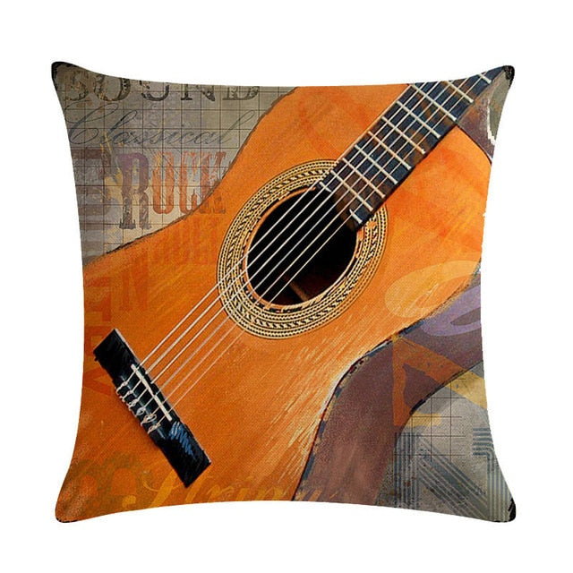 Oil Painting Guitar Cushion Pillow Covers