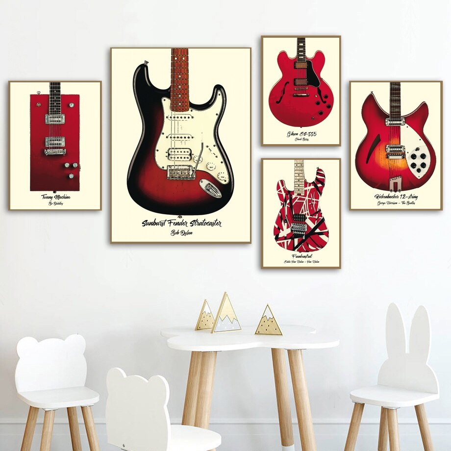 Famous guitars on Art Canvas Poster