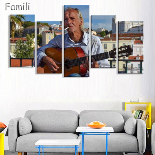 5 Piece Canvas Art Guitar Music Player Paintings