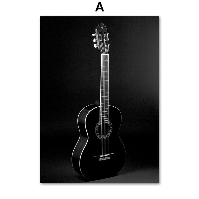 Camera Guitar Black & White Photo Canvas Painting