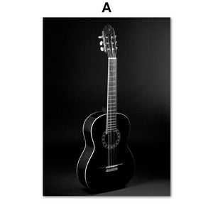 Camera Guitar Black & White Photo Canvas Painting