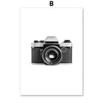 Camera Guitar Black & White Photo Canvas Painting