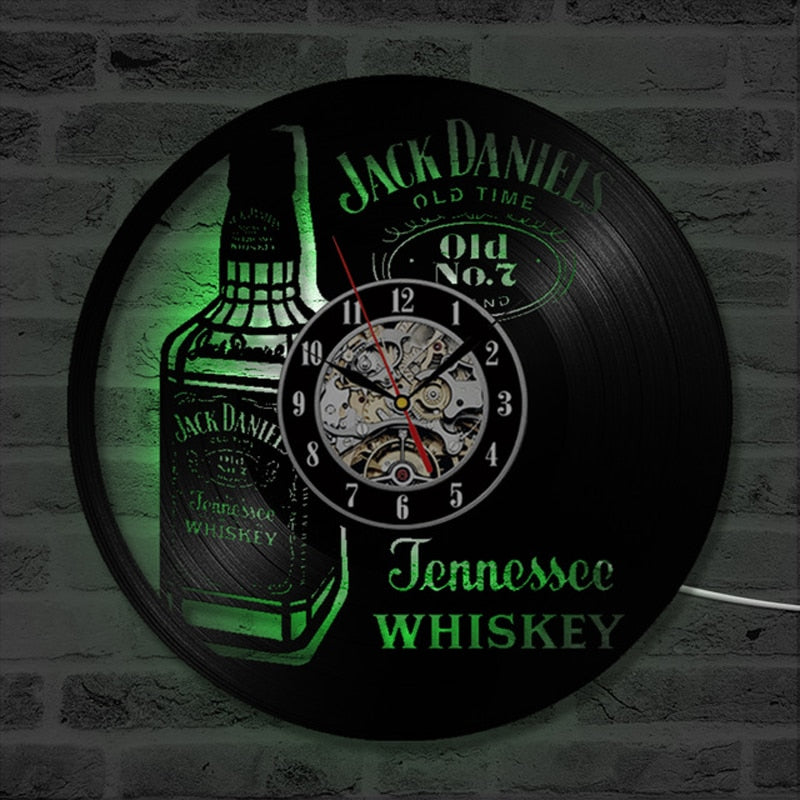 Vinyl Record Clock LED Lighting A Bottle of Whiskey