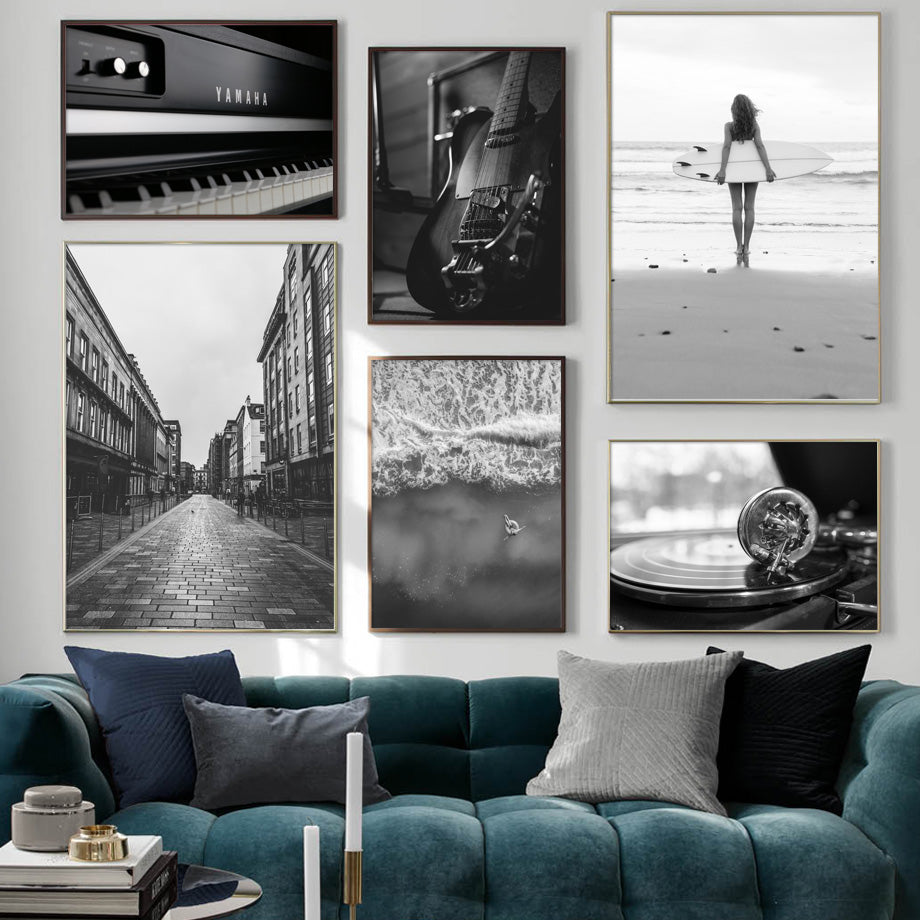 Sea Surf Street Piano Guitar Posters Canvas