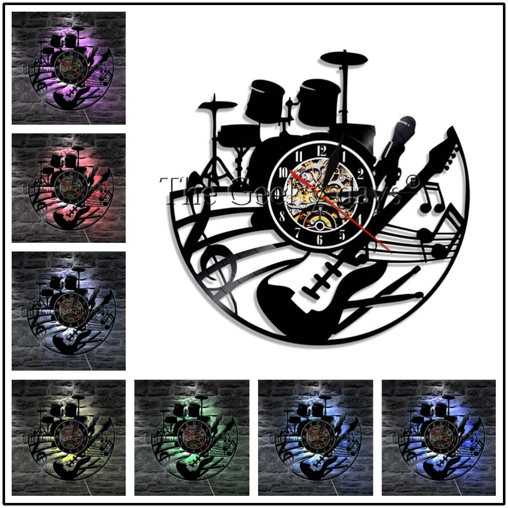 Musical Instrument Vinyl Record Wall LED Clock