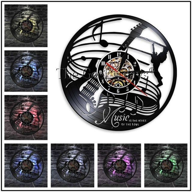 Musical Instrument Vinyl Record Wall LED Clock