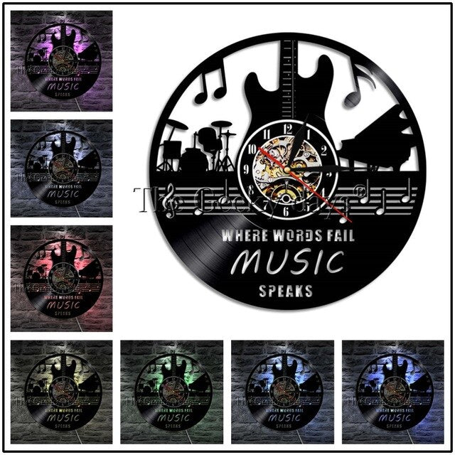 Musical Instrument Vinyl Record Wall LED Clock