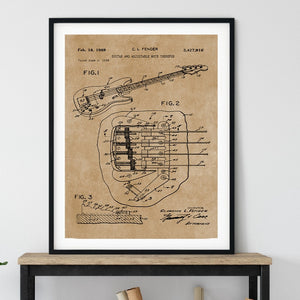 Fender Bass Guitar Patent Prints Music Posters