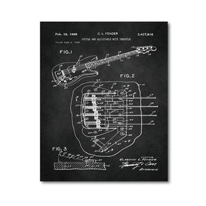 Fender Bass Guitar Patent Prints Music Posters