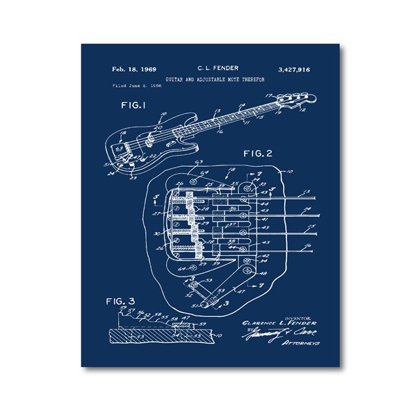 Fender Bass Guitar Patent Prints Music Posters