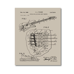 Fender Bass Guitar Patent Prints Music Posters