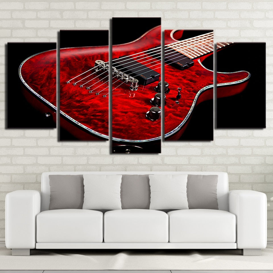 5 Pieces Red Electric Guitar Canvas