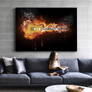 Electric Flame Guitar Oil painting On Canvas Wall Art