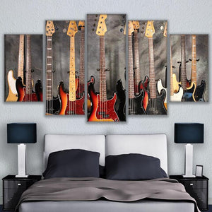 Canvas Painting 5 Pieces Bass Guitar Collage Wall Art Prints