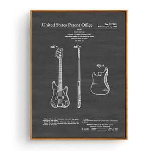 Fender Bass Guitar Patent Silk Fabric Poster