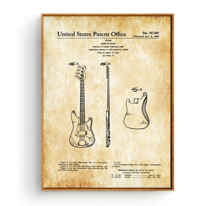 Fender Bass Guitar Patent Silk Fabric Poster