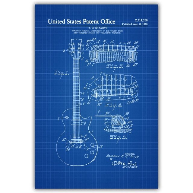Electric Guitar Fender Amplifier Fender Bass Tremolo Blueprint Canvas