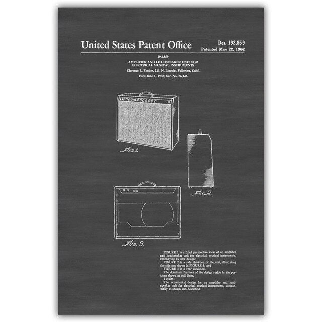 Electric Guitar Fender Amplifier Fender Bass Tremolo Blueprint Canvas