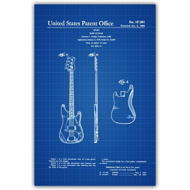 Electric Guitar Fender Amplifier Fender Bass Tremolo Blueprint Canvas