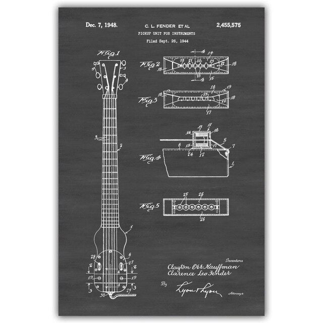 Electric Guitar Fender Amplifier Fender Bass Tremolo Blueprint Canvas