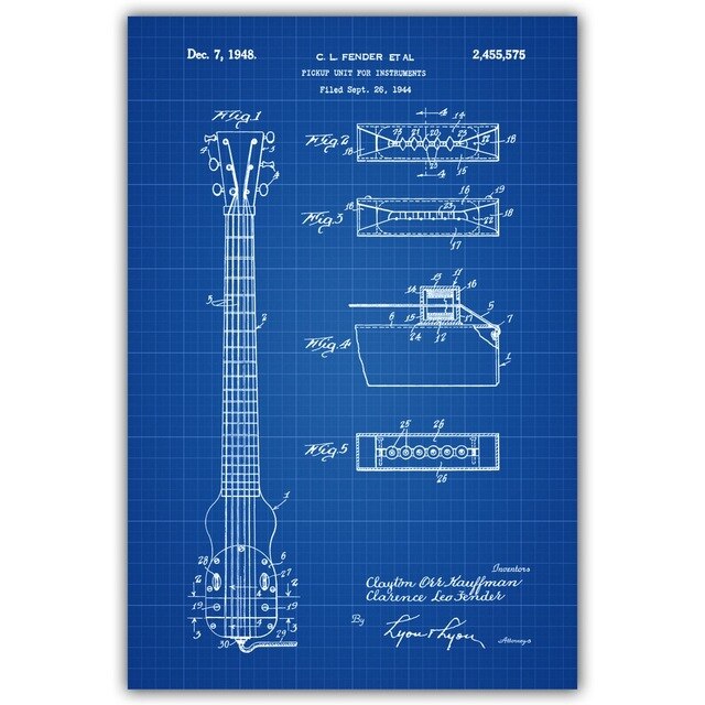Electric Guitar Fender Amplifier Fender Bass Tremolo Blueprint Canvas