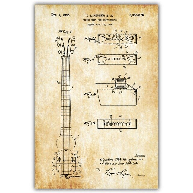 Electric Guitar Fender Amplifier Fender Bass Tremolo Blueprint Canvas