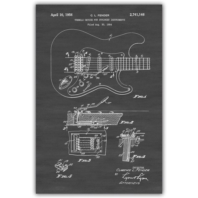 Electric Guitar Fender Amplifier Fender Bass Tremolo Blueprint Canvas