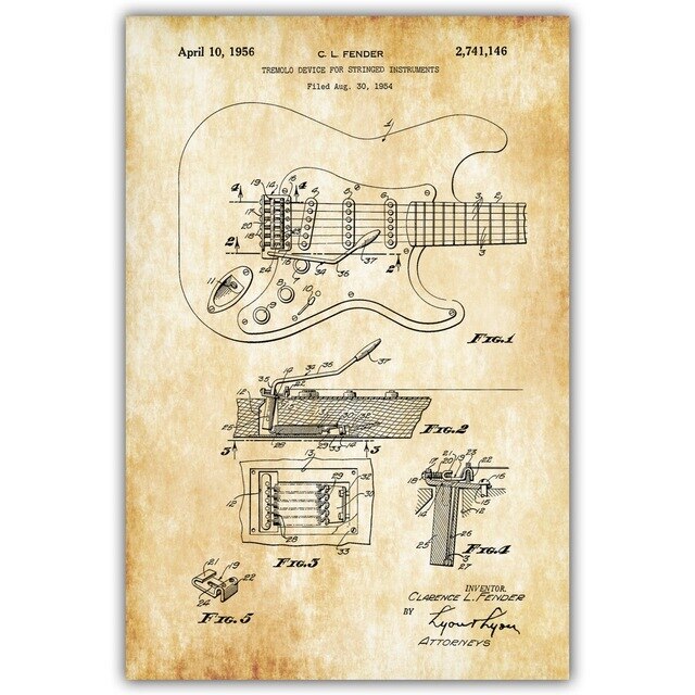 Electric Guitar Fender Amplifier Fender Bass Tremolo Blueprint Canvas