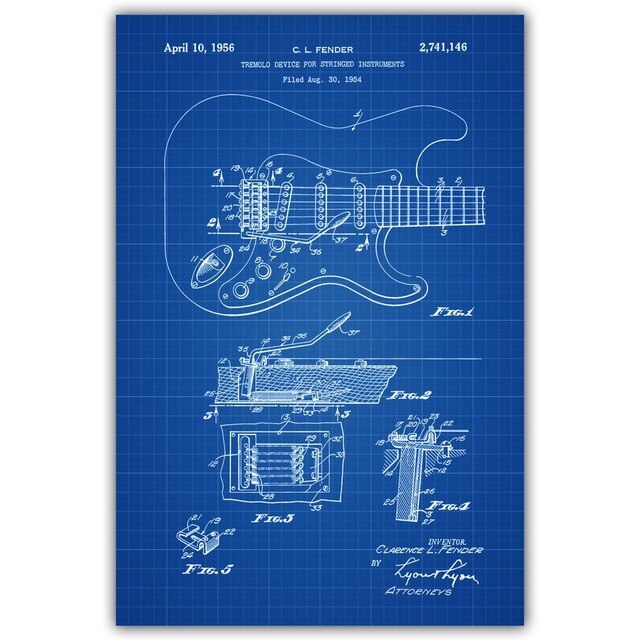 Electric Guitar Fender Amplifier Fender Bass Tremolo Blueprint Canvas