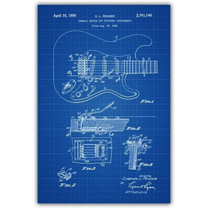 Electric Guitar Fender Amplifier Fender Bass Tremolo Blueprint Canvas