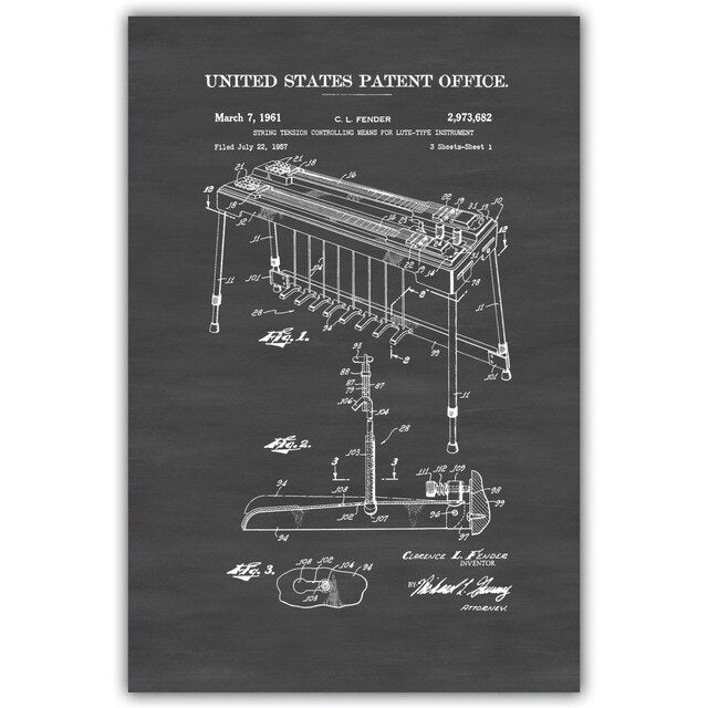 Electric Guitar Fender Amplifier Fender Bass Tremolo Blueprint Canvas