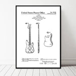 Fender Bass Guitar Patent Art Canvas Poster