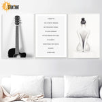 Nude Girl Guitar Quotes Black White Wall Art Canvas Painting