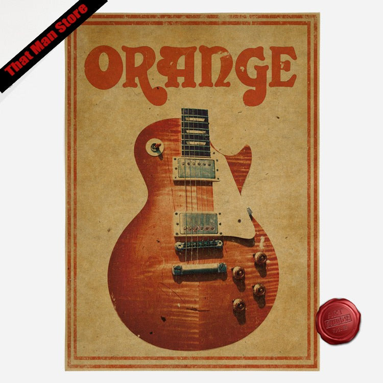 Vintage Poster Retro Orange guitar