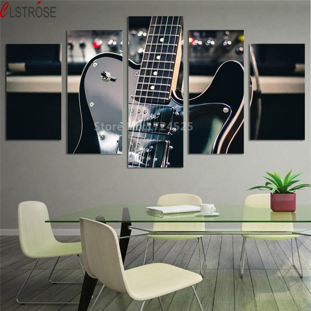 5 Panel Music Instrument Guitar Body/Neck Wall Picture Art