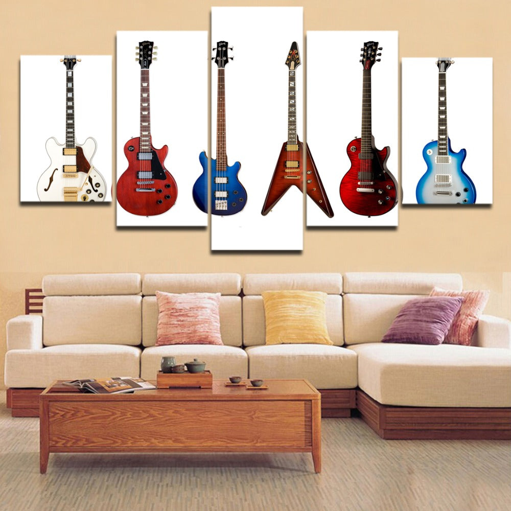 5 Pieces Canvas Printing Music Guitar Poster