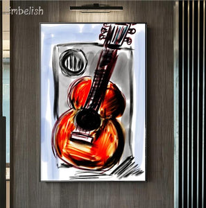 Embelish 1 Pieces Watercolor Guitar Canvas