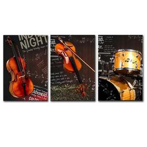 3 Panels Wall Art Canvas Painting Music Instruments