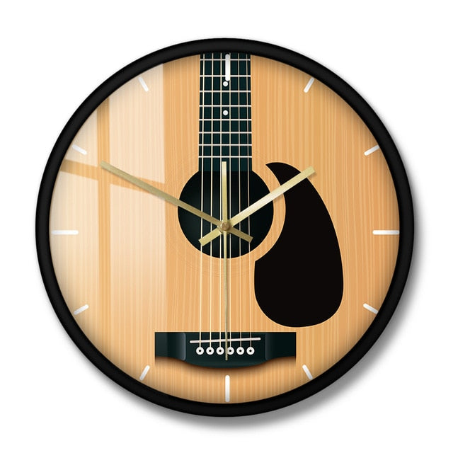 Acoustic Guitar Wall Clock, Silent Wall Watch