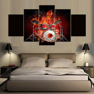 5 Pieces Flame Skull Drums Fire Abstract Painting