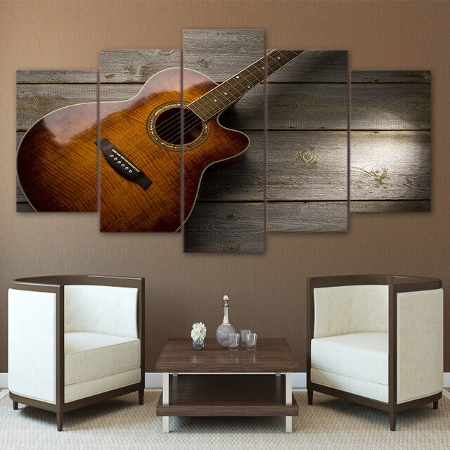 5 Pieces Musical Instruments Guitar Canvas Art Pictures